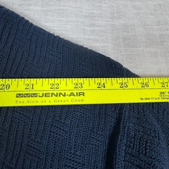 VTG Trader Bay Men M Texture Pattern Knit Crew Neck Sweater Blue Cotton USA 90s - Picture 9 of 10